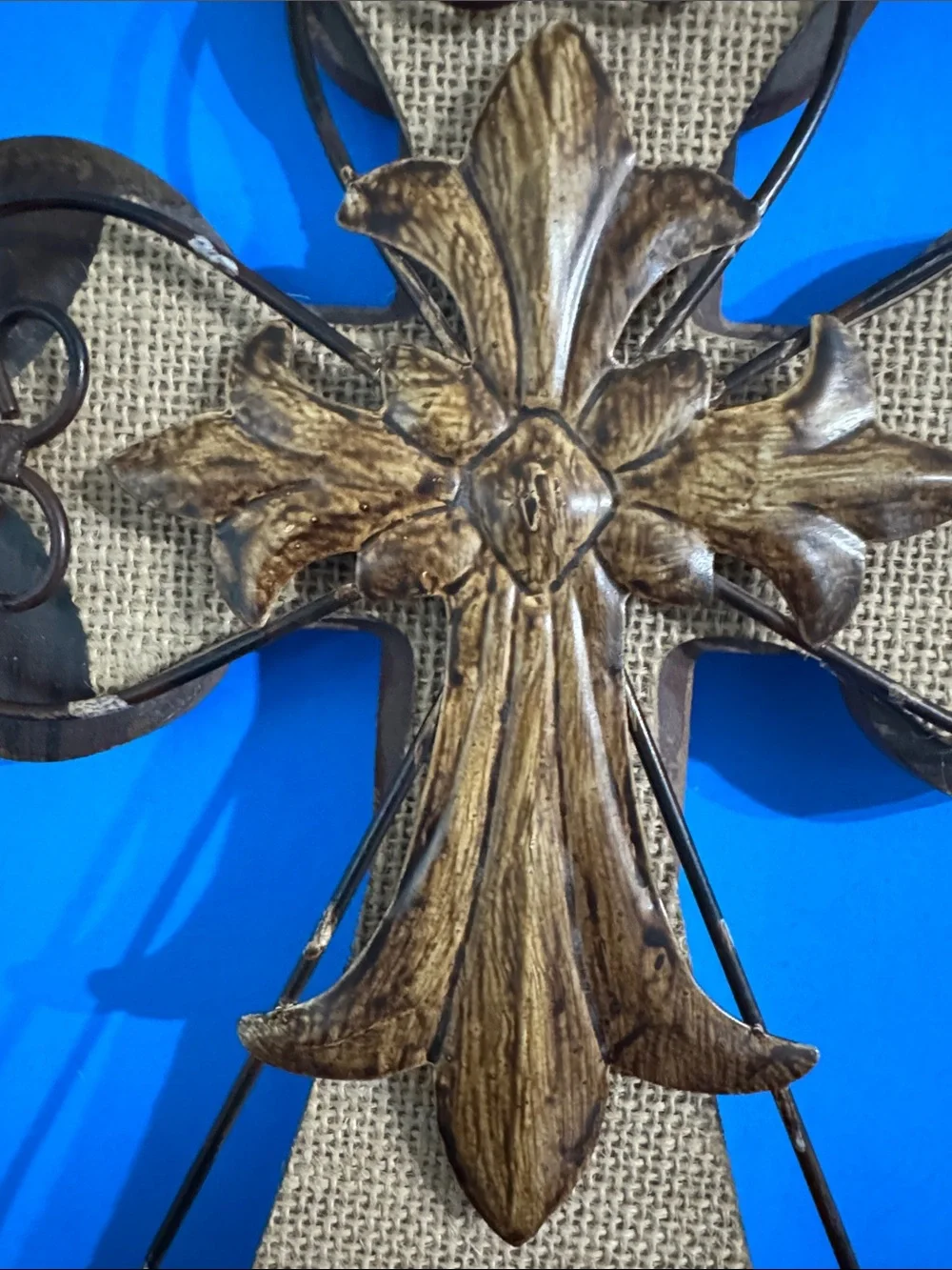 Ornate Brown and Gold Wall Cross Décor-wood and metal accent